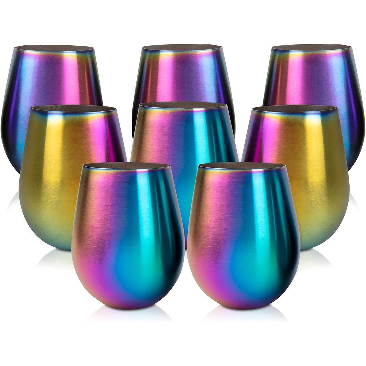 'Eco Unbreakable Holographic Stainless Steel Wine Glasses (16 oz, Set of 8) - Multi-Color Wine Tumblers Maintain Drink Temperature - Great for Entertaining & Parties - Shatterproof, Reusable Tumblers - My Store