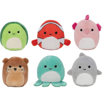 Squishville by Squishmallow Mini Plush Sealife Squad, Six 2” Sea Animals, Irresistebly soft Colorful Plush, Mini Shark, Otter, and Seahorse
