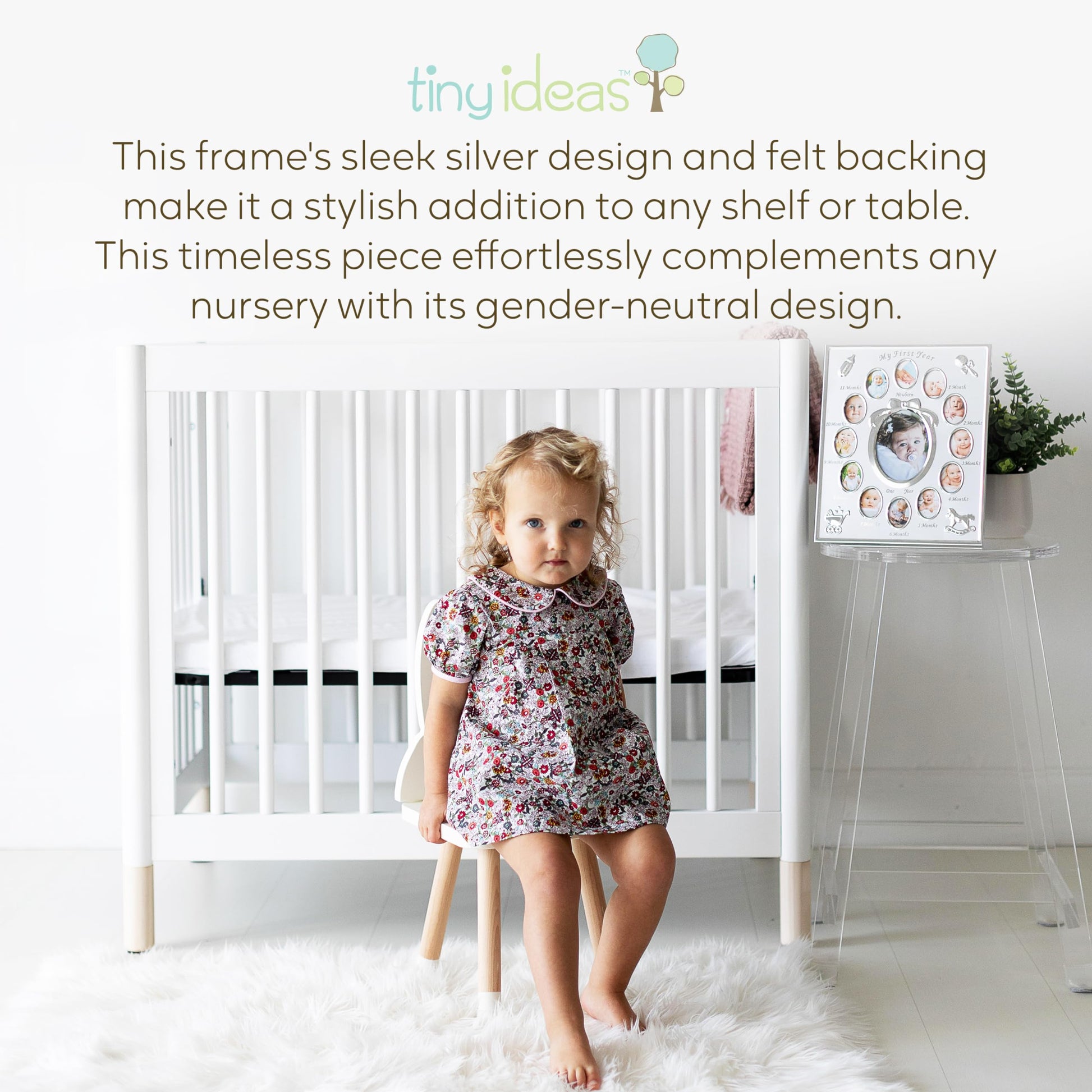 Buy now Tiny Ideas Baby's My First Year Picture Frame, Classic Newborn Keepsake, Monthly Baby Milestone Photos, Silver at indiglob india