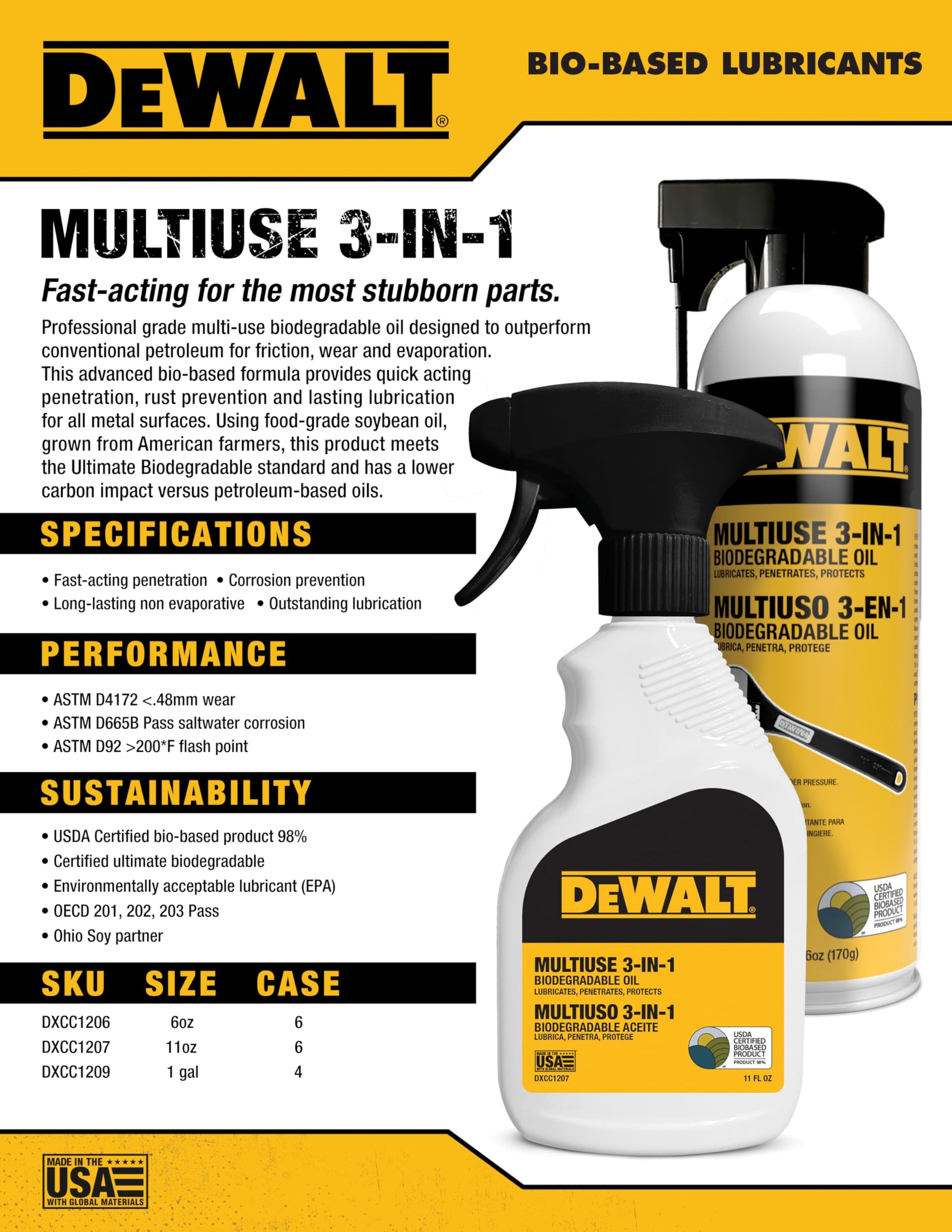 Buy now DEWALT 3 in 1 Multi Purpose Biodegradable Penetrating Oil – Professional Grade Lubricant for Machines, Tools, Doors Hinges and Much More, – Fast Acting Lubricating Formula, 11 oz at indiglob india