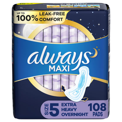 Buy now Always Maxi Overnight Pads with Wings for Women, Size 5, Extra Heavy Overnight Absorbency, Unscented, 36 Count at indiglob india