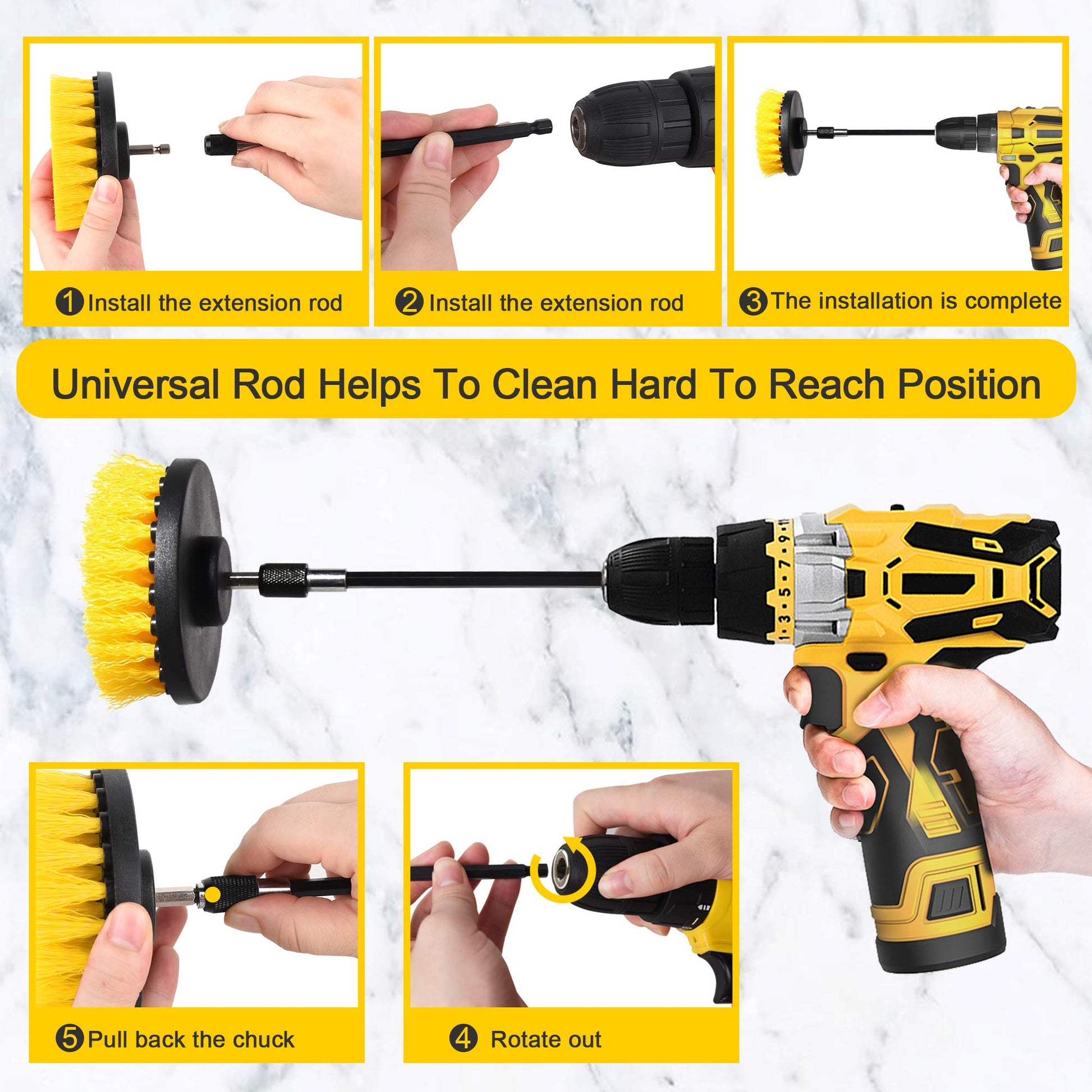 Buy now Drill Brush Power Scrubber Brush Set, Herrfilk Drill Brush Attachment Set with Extend Attachment and Scrub Pads Sponge, Drill Bit Scrub Brush for Cleaning Grout, Car,Tiles, Sinks, Bathtub at indiglob india