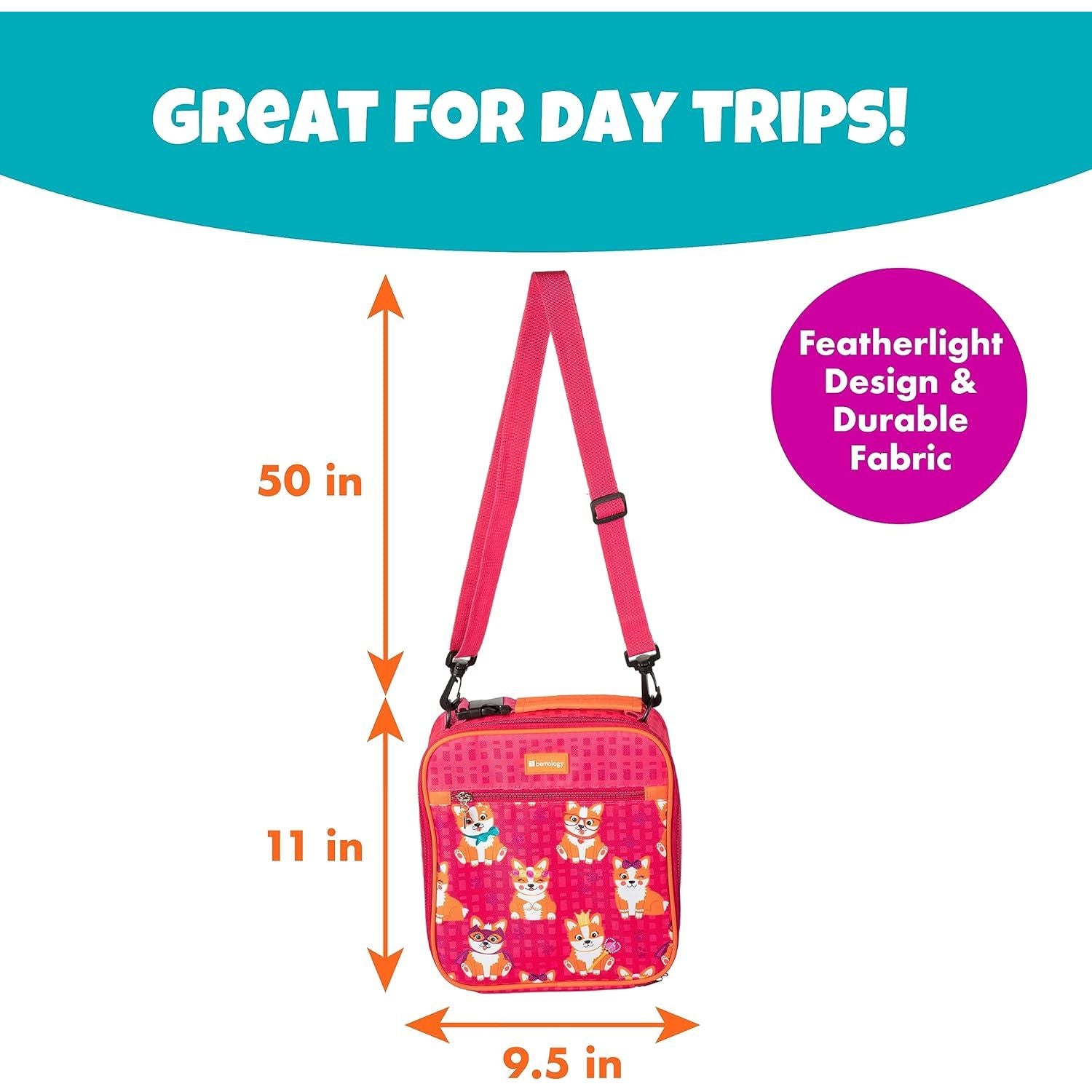Buy now Kids Complete Pink Corgi Lunch Box Kit - Insulated Soft Bag Sleeve, Convertible Tote Strap for Kids, 13oz Food Jar & Reusable Hard Ice Pack - Keeps Food Hot or Cold for Hours- Back to School Essential at indiglob india