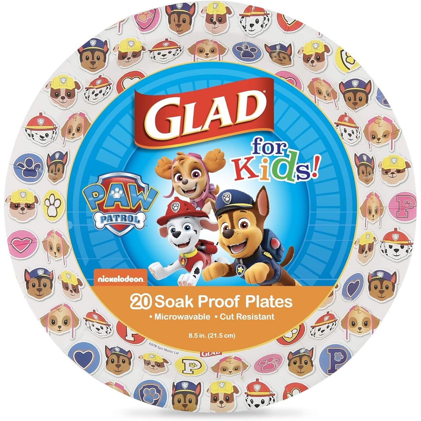 Glad for Kids Paw Patrol Emoji Paper Plates, 20 Count, 8.5 Inches | Paw Patrol Plates for Kids | Heavy Duty Disposable Soak Proof Microwavable Paper Plates for All Occasions
