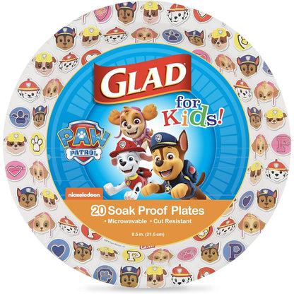 Glad for Kids Paw Patrol Emoji Paper Plates, 20 Count, 8.5 Inches | Paw Patrol Plates for Kids | Heavy Duty Disposable Soak Proof Microwavable Paper Plates for All Occasions