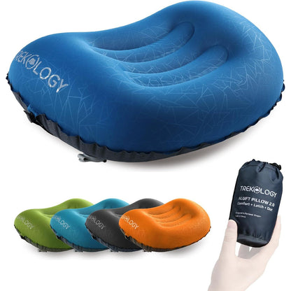TREKOLOGY Ultralight Inflatable Camping Travel Pillow - ALUFT 2.0 Compressible, Compact, Comfortable, Ergonomic Inflating Pillows for Neck & Lumbar Support While Camp, Hiking, Backpacking