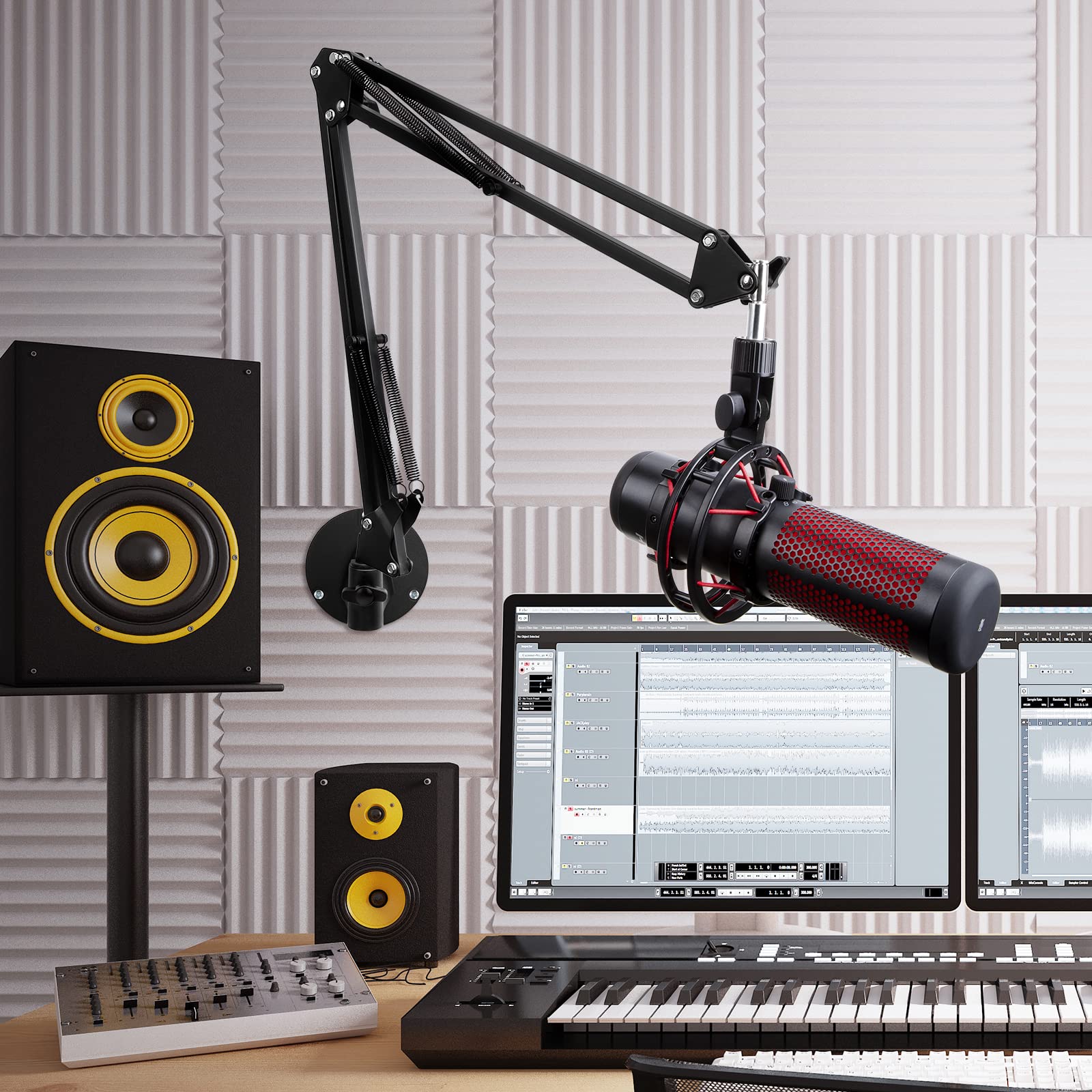 Buy now Microphone Wall Mount Boom Arm - Microphone Wall Mount for Mic holder，Horizontal Mounting Wall，Space Saving Desktop Metal Mic Stand Clamp by SUNMON at indiglob india