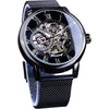 FORSINING Men's Skeleton Watch Steampunk Watch Black Mechanical Watch for Men Minimalist Retro Design Mechanical Skeleton Wrist Watch Transparent - Black