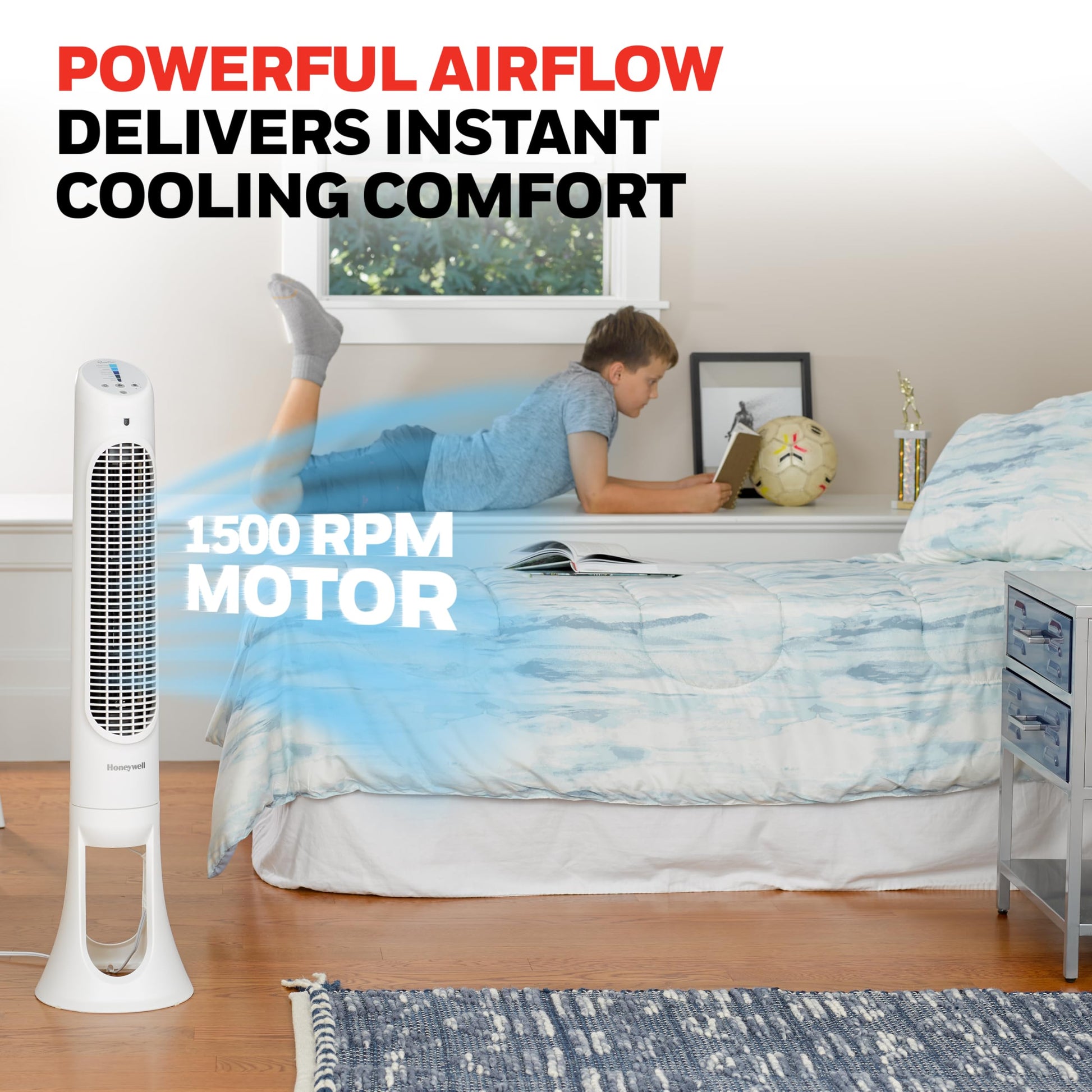 Buy now Honeywell QuietSet Whole Room Oscillating Tower filter Fan with Remote, White, HYF260 at indiglob india