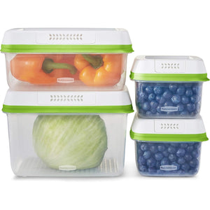 Rubbermaid FreshWorks Produce Saver, Medium and Large Storage Containers, 8-Piece Set, Set of 4, Med & Lg, Clear