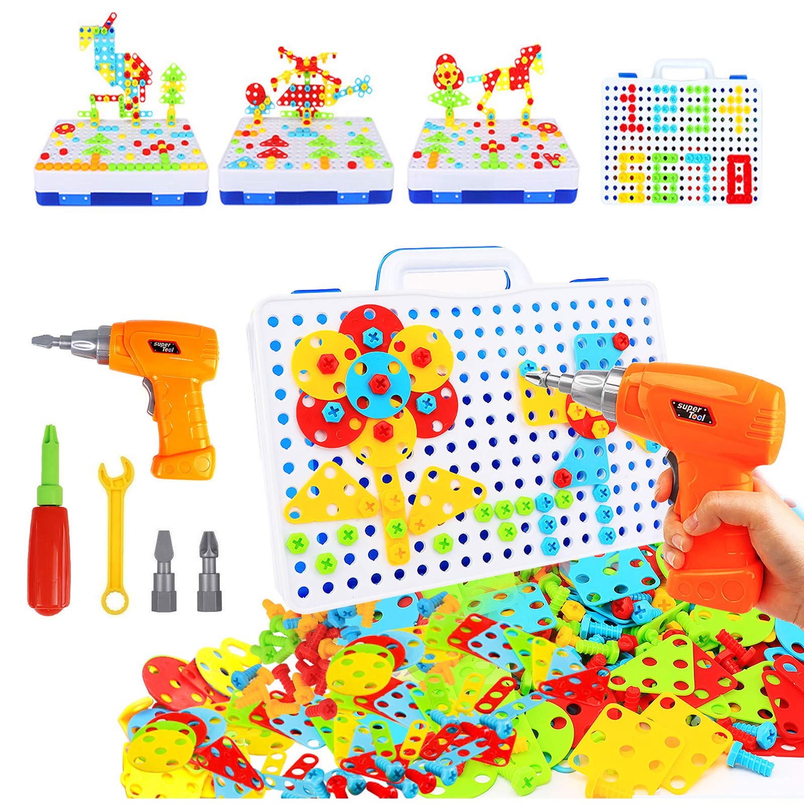 Buy now HAPTIME Design and Drill Toy, Building Toys for Kids Ages 3-8,STEM Toys for 3 4 5 6 Year Old,193 Pcs Electric Drill Toy,Magic Montessori Play Toolbox for Toddler Boys Girls Preschool at indiglob india
