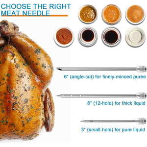 Marinade Injector Syringe and Brushes Set, Meat Injector Syringe with 3 Professional Marinade Injector Needles, Creates Tender Meat & Poultry Flavors, for BBQ Grill Smoker & Turkey & Brisket