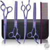 Professional Dog Grooming Scissors Set, 7 Inch/8 Inch Pet Grooming Scissors Chunkers Shears for Dog, Curved Dog Grooming Scissors, Thinning Shears for Dog with Grooming Comb - Purple