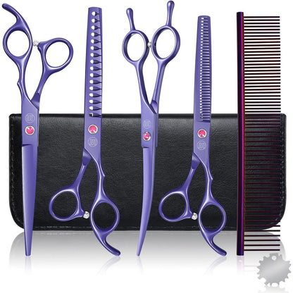 Professional Dog Grooming Scissors Set, 7 Inch/8 Inch Pet Grooming Scissors Chunkers Shears for Dog, Curved Dog Grooming Scissors, Thinning Shears for Dog with Grooming Comb