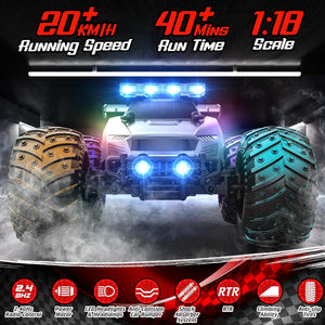 Remote Control Car - 20km/h 1:18 High Speed RC Cars Offroad with RBC &Headlights &Headlamps, 2.4GHz Toy Car Gift for 3 4 5 6 7 8 9 10-12 Year Old Boys Girls Kids