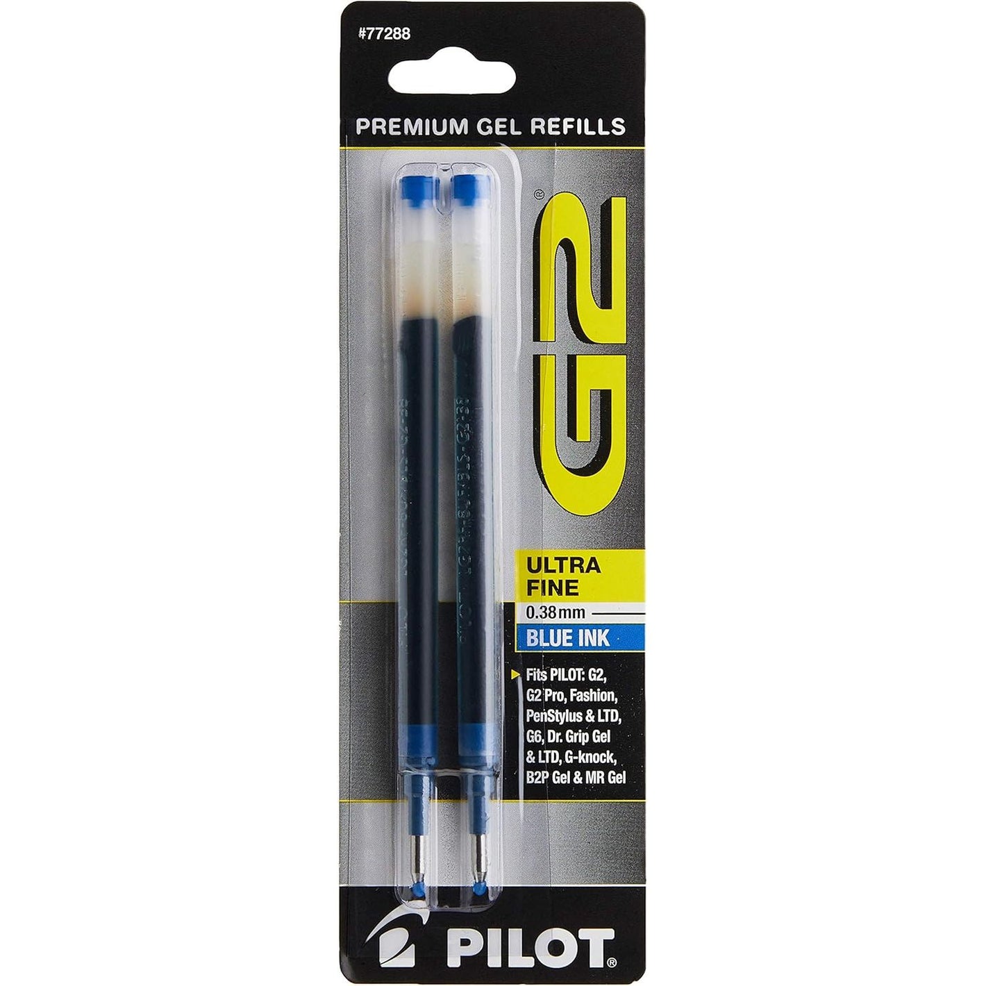 Pilot, G2 Gel Ink Refills, Ultra Fine Point 0.38 mm, Blue, Pack of 2
