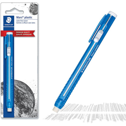 STAEDTLER Mars Plastic Eraser Pen with Refillable Holder, German-Made Eraser for Pencils, Smudge-Free & Tear-Free Precision, Retractable Design with Clip, Blue