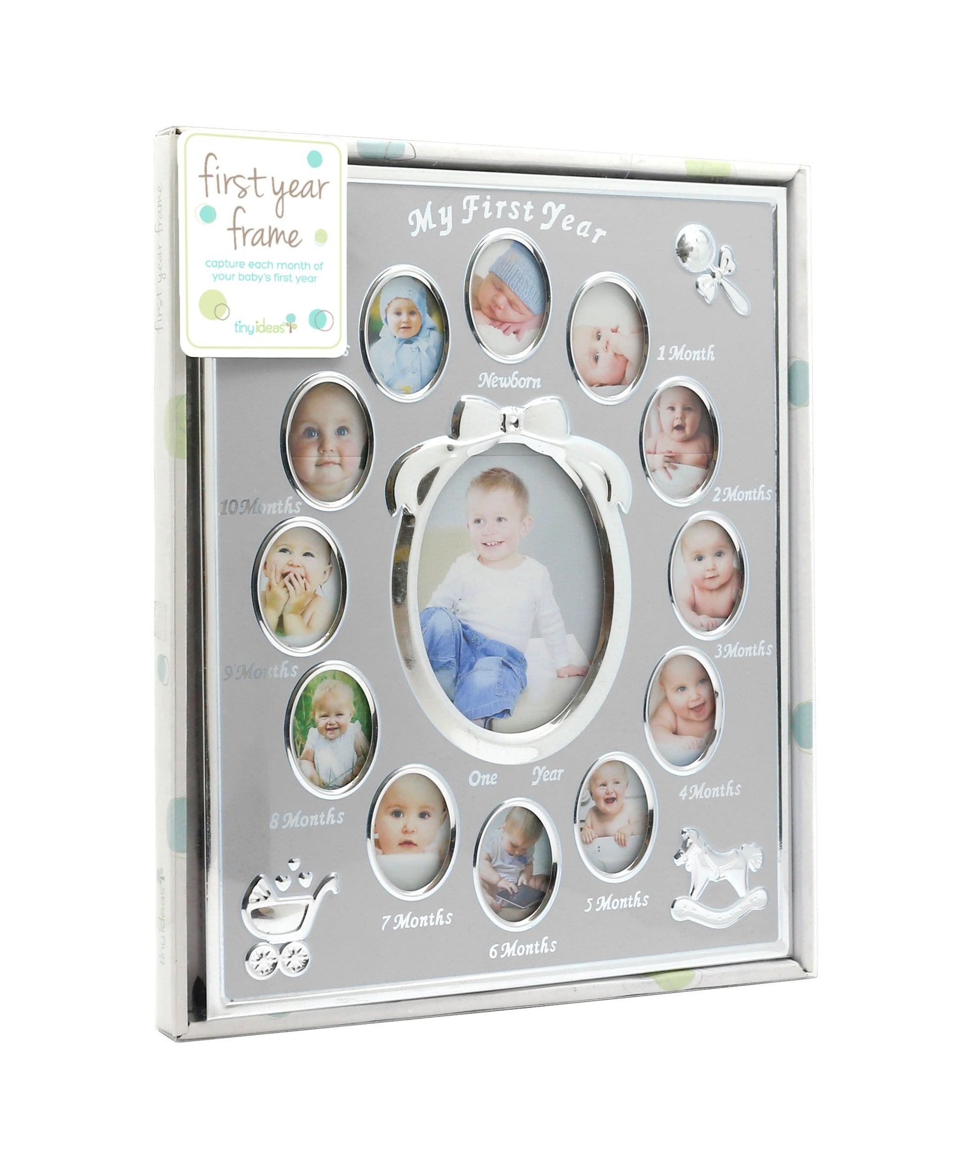 Buy now Tiny Ideas Baby's My First Year Picture Frame, Classic Newborn Keepsake, Monthly Baby Milestone Photos, Silver at indiglob india