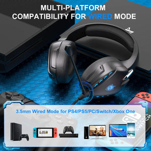 PHOINIKAS PS5 Gaming Headset for PS4, PC, Switch, Q10 Xbox One Headset with Stereo Sound, Detachable Mic, Wireless Bluetooth 5.3 Headphone only for Laptop/Phone/Tablet, 40H Plyatime (Blue)