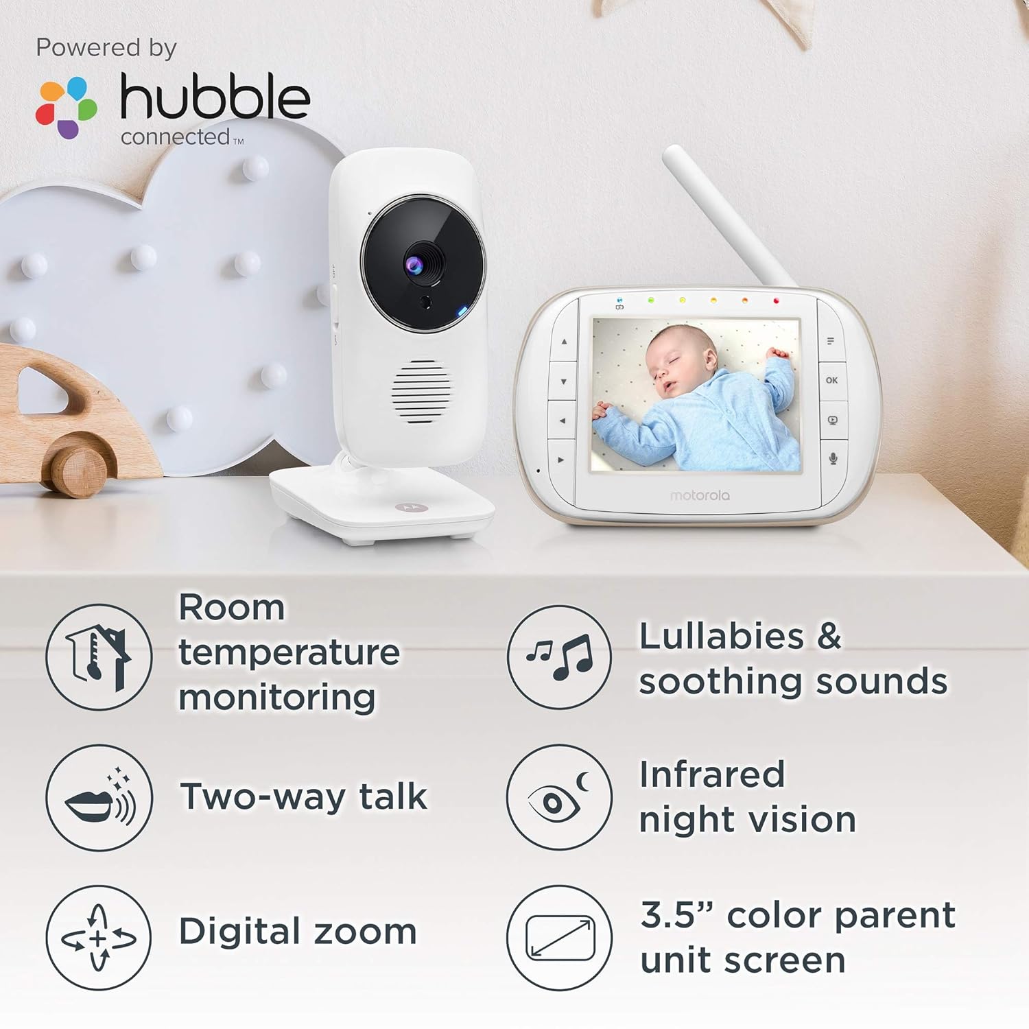 Buy now Motorola indoor Baby Smart Video Baby Monitor with Wi-Fi & 3.5" Color LCD Parent Unit, Night Vision, Two-Way Audio, Room Temperature Display & 5 Lullabies, MBP668CONNECT, 720p at indiglob india
