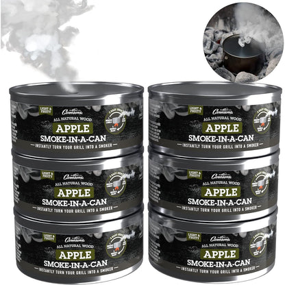 Camerons Smoking Wood Pellets - Instant Disposable Smoke Box Cans Turn Any Grill into a Smoker (Apple)- Value 6 Pack Gift Set of All Natural BBQ Wood