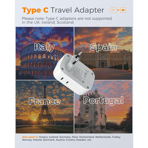 European Travel Plug Adapter USB C, TESSAN International Plug Adapter with 4 AC Outlets 3 USB Charging Ports, Type C Europe Power Adaptor for US to EU France Germany Iceland Spain Italy