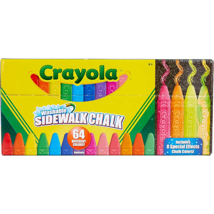 Crayola Ultimate Washable Chalk Collection (64ct), Bulk Outdoor Sidewalk Chalk for Kids, Anti-Roll Sticks, Recess Toys for Kids, Back to School Gifts