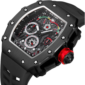 Mens Luxury Tonneau Square Watches Analog Punk Chronograph Unique Sports Wrist Watch Japanese Movement Luminous Design with Rubber Band