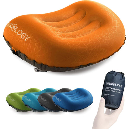 TREKOLOGY Ultralight Inflatable Camping Travel Pillow - ALUFT 2.0 Compressible, Compact, Comfortable, Ergonomic Inflating Pillows for Neck & Lumbar Support While Camp, Hiking, Backpacking