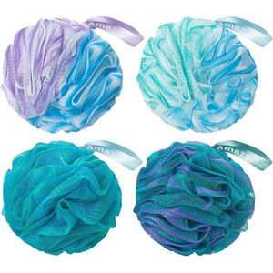 AmazerBath Loofah Sponge 60g/Piece, Exfoliating Bath Sponge Body Scrubber - Loofa Set of 4 Flower Color (Green-Purple)