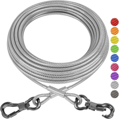 XiaZ 30ft Dog Tie Out Cable, Heavy Duty Dog Chains for Outside with Lockable Hook, Pet Runner Cable Leads for Yard, Dogs Line Tether for Small Medium Large Dogs Up to 250 LBS