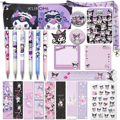 Cartoon Kawaii Set Including Bookmarks Pens Card Holders with Lanyard Sticky Note Ruler Stickers Button Badges Keychain - My Store
