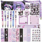 Cartoon Kawaii Set Including Bookmarks Pens Card Holders with Lanyard Sticky Note Ruler Stickers Button Badges Keychain