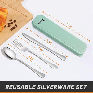 4 Piece Travel Utensils Camping utensils Travel Silverware Set with Case Fork and Spoon Set Office Stainless Steel Reusable Trip Cutlery Set Easy to journey Lightweight Lunch Box for Men