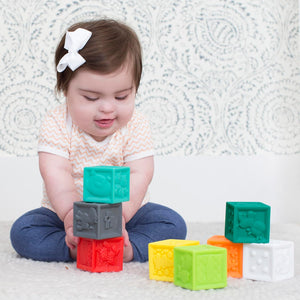 Infantino Squeeze and Stack Block Set - Colorful Textured Soft Blocks, Includes Numbers, Animals and Shapes, Ages 6 Months +