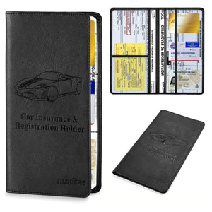 Buy now Leather Car Registration and Insurance Card Holder, Car Document Holder for Cards License with Magnetic Shut (Black, large) at indiglob india