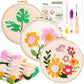 Pllieay Punch Needle Embroidery Starter Kits for Kids and Adults Beginners, Include Instructions, Punch Needle Fabric with Floral Pattern, Yarns, Embroidery Hoops and Threader Tools