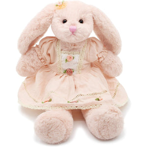 Small Soft Stuffed Animal Bunny Rabbit Plush Toy for Baby Girls 15inch (Pink Rabbit Wearing Pink Vintage Dress)