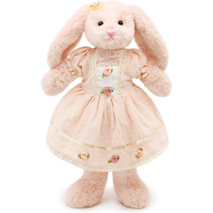 Small Soft Stuffed Animal Bunny Rabbit Plush Toy for Baby Girls 15inch (Pink Rabbit Wearing Pink Vintage Dress)