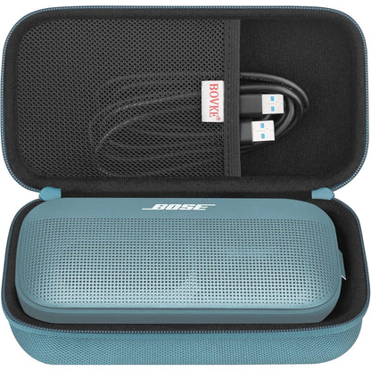 BOVKE Hard Travel Speaker Case for Bose New SoundLink Flex Speaker (2nd Gen) / Bose SoundLink Flex Bluetooth Portable Speaker, Extra Mesh Pocket for Bose Speaker Charger, Charging Cables, Stone Blue