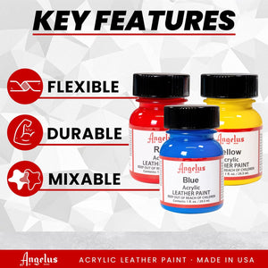 Angelus Leather Paint Basics Kit – Acrylic Leather Paint Set with 5 Colors (1 oz. each), Preparer & Deglazer and Paintbrushes