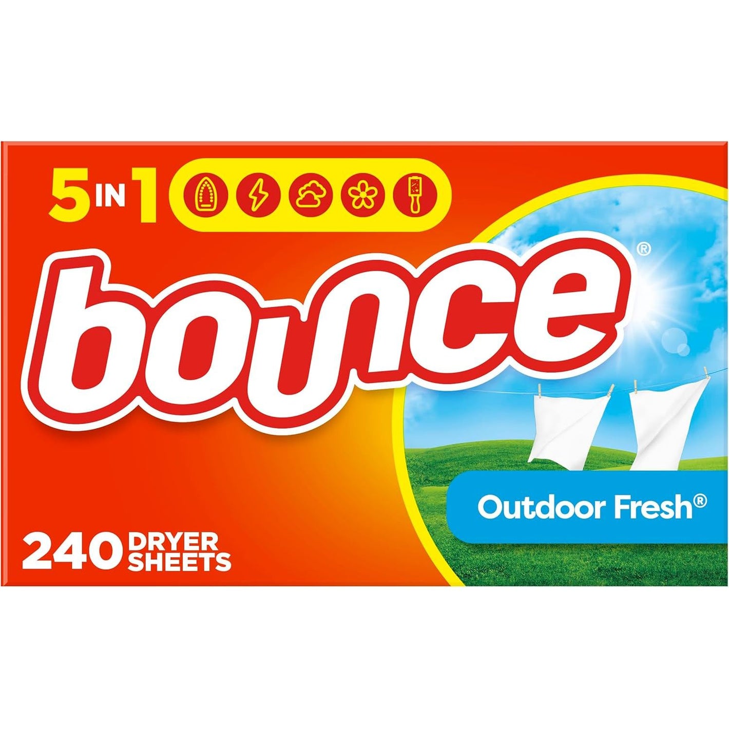 Bounce Dryer Sheets Laundry Fabric Softener, Outdoor Fresh Scent, 240 Count