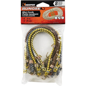 KEEPER - 10" Mini Bungee Cords in Assorted Colors, ( Pack of 8)
