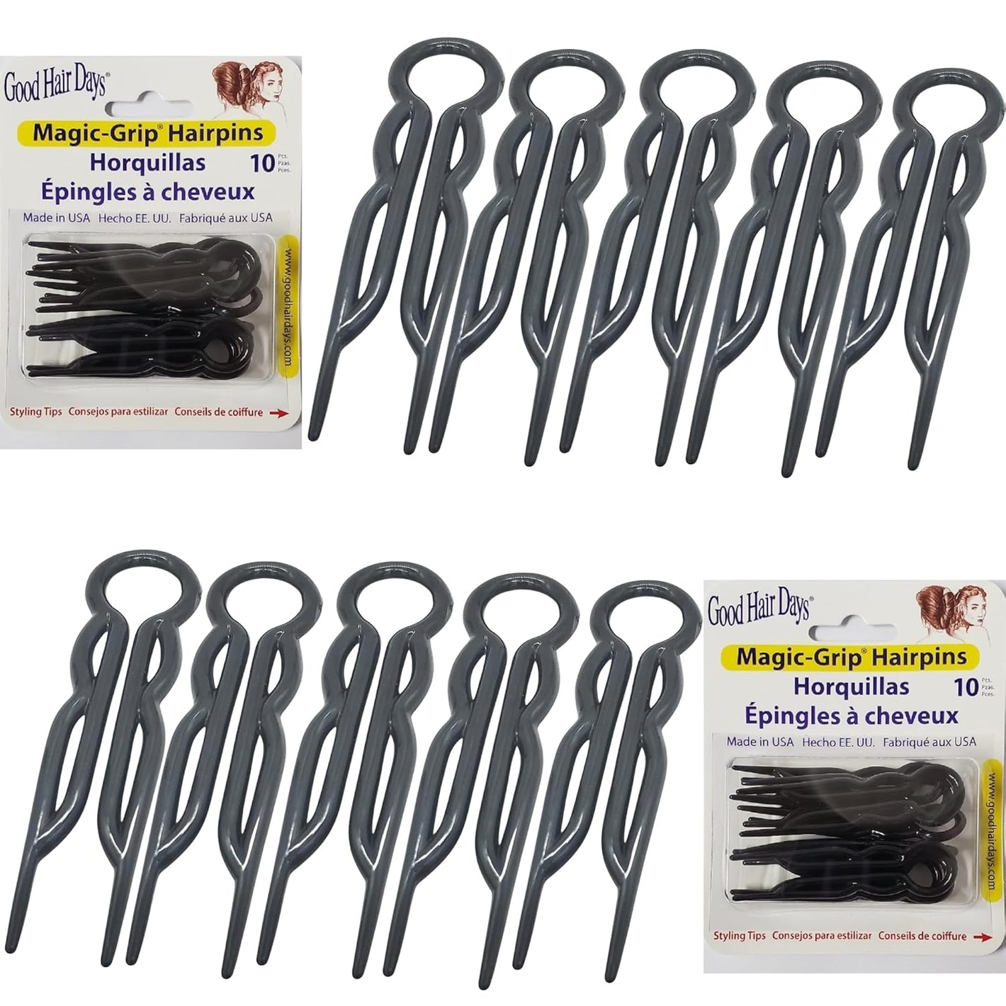 Good Hair Days Hair Pins - 2 1/2" Plastic, U-shaped Magic Grip Hairpins, Strong Durable Pins For Fine, Thick & Long Hair, Styling Accessories - Black, Set of 20