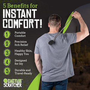 Cactus Scratcher Extendable Telescopic Back Scratcher - Extends 29" Long Double Sided Retractable Scratching Tool for Hand, Neck, Head, and Body - Universal Gift for Family, Pets, and Friends, Black