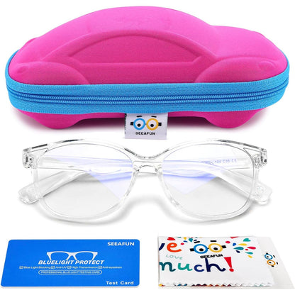 Blue Light Glasses for Kids Girls Boys with Cute Car Case, UV400 Protection, Anti Blue Ray Age3-12