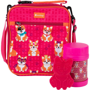 Buy now Kids Complete Pink Corgi Lunch Box Kit - Insulated Soft Bag Sleeve, Convertible Tote Strap for Kids, 13oz Food Jar & Reusable Hard Ice Pack - Keeps Food Hot or Cold for Hours- Back to School Essential at indiglob india