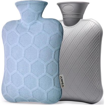 ANMIA Hot Water Bottle with Cover, Hot Water Bag for Pain Relief 2Liter, Hot and Cold Therapy, Warming Bed Period Cramps (Light Green)