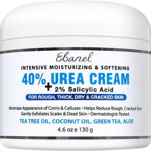 Ebanel Urea Cream 40% plus Salicylic Acid 2%, Foot Cream for Dry Cracked Heels Feet Knees Elbows Hands, Foot Dead Skin Cuticle Callus Remover Toenail Softener, Keratolytic Skin Barrier Repair