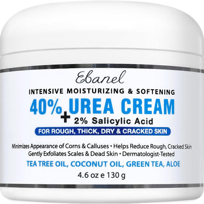 Ebanel Urea Cream 40% plus Salicylic Acid 2%, Foot Cream for Dry Cracked Heels Feet Knees Elbows Hands, Foot Dead Skin Cuticle Callus Remover Toenail Softener, Keratolytic Skin Barrier Repair